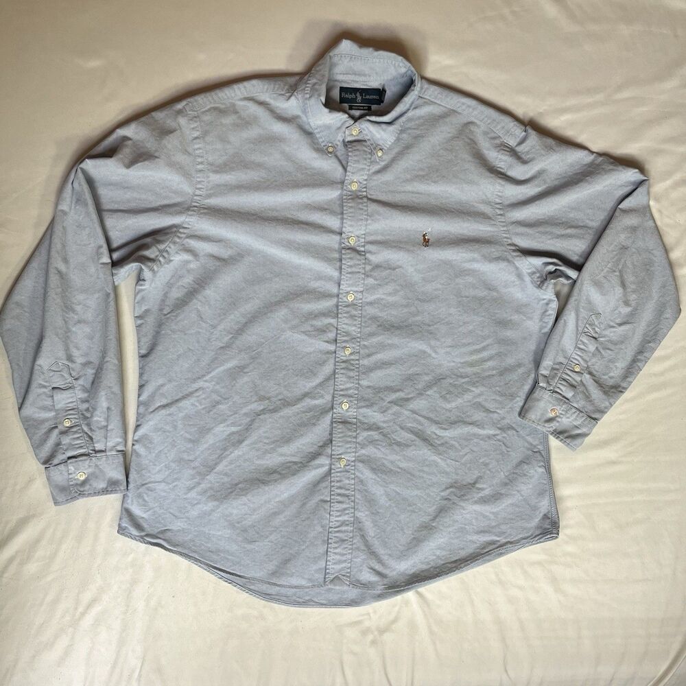 Ralph Lauren Custom Fit 2XL Blue Solid Long Sleeve Button-Up Shirt Flesh Pony